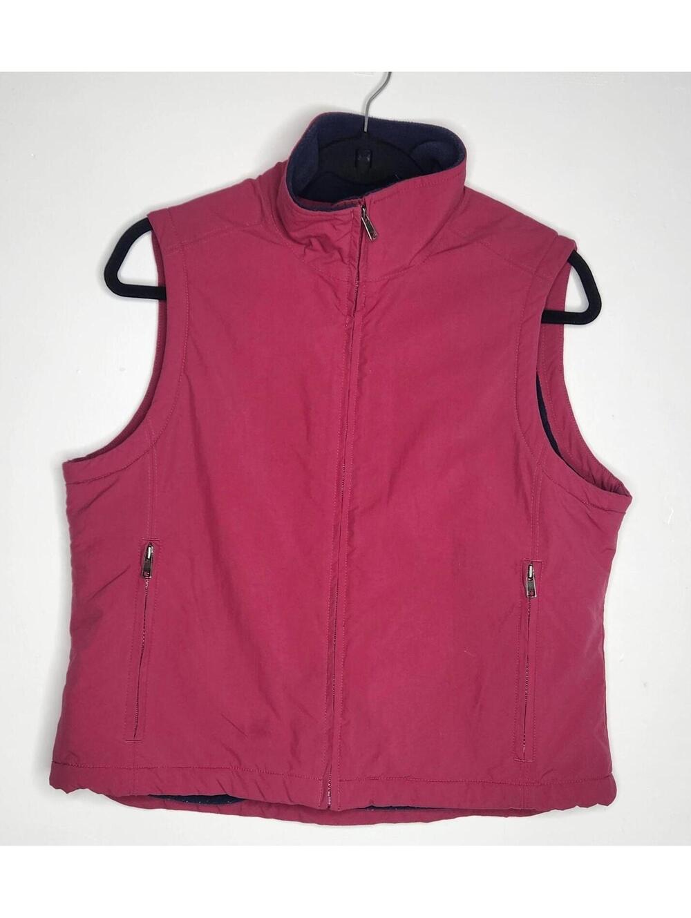 L.L.Bean Vest Womens Medium Petite Pink Fleece Lined Full Zip Nylon Zip Pockets
